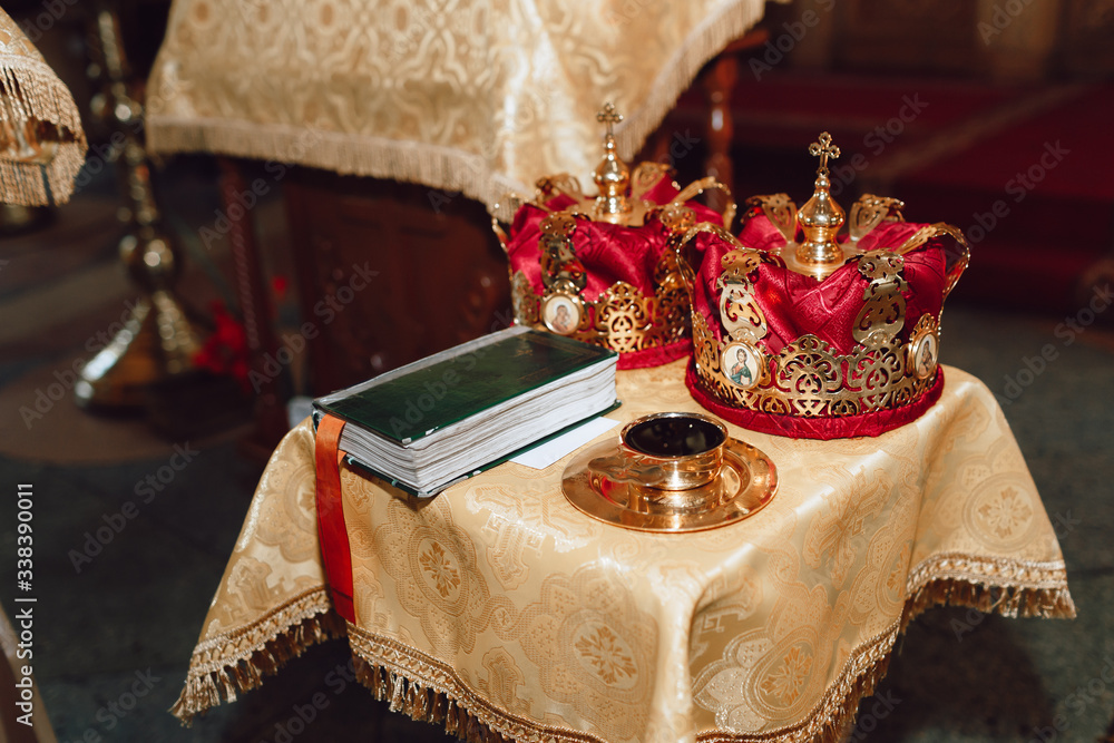 Orthodox wedding crowns for honeymooners Stock Photo | Adobe Stock