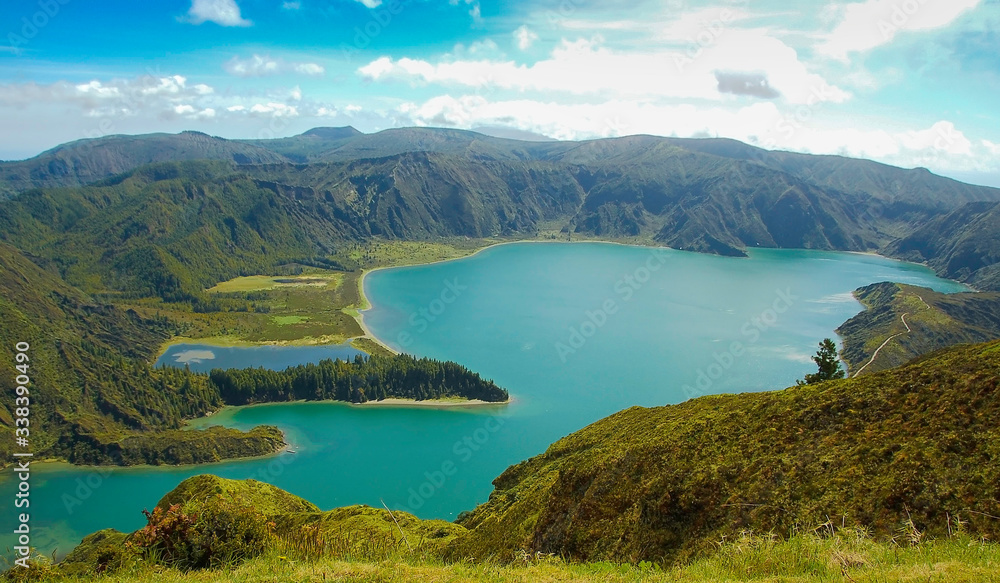 Beautiful view of Lake Fogo from the Barrosa viewpoint. Sao Miguel, Azores, Portugal, Europe