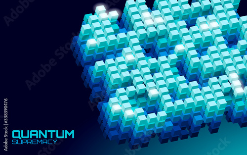 Quantum supremacy high performance computer. Modern technology fast computing web system server. Online connection fast solve problem supercomputer vector illustration