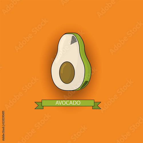 avocado on an orange background with the signature