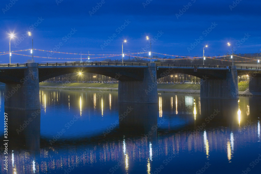 bridge over river bridge, night, river, city, water, architecture,