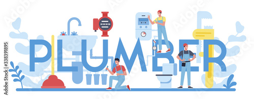 Plumber and plumbing service typographic header concept.