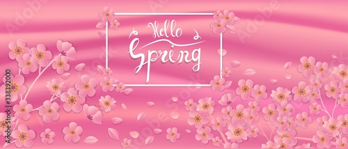 Vector design for the Spring Festival, cherry blossoms on pink fabric, brander, productions, pink silk. photo