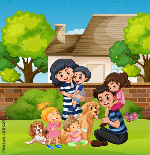 Scene with people staying at home with family