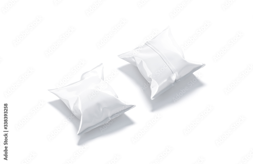 Blank white foil chips pack mockup, front and back view Blank white foil chips pack mockup, front and back view