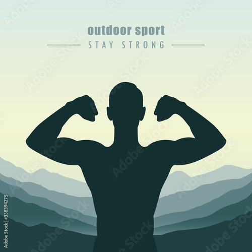 strong muscular man outdoor sport at mountain view vector illustration EPS10