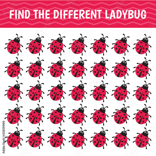  Game for kids and adults.  Find a different ladybug among the same ones. Vector illustration