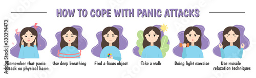 How to deal with a panic attack. How to stop anxiety and panic disorder. Psychological infographics. vector illustration.
