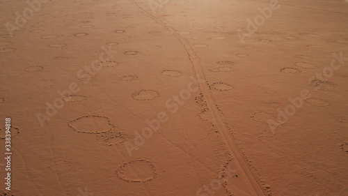 Aerial view of the unexplained fairy circles found in the Namib Desert in Namibia.