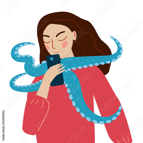 Danger of social networks. Vector illustration in flat style.