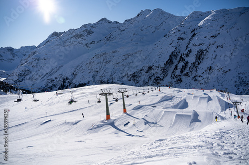 Snowpark in St.Anton am Arlberg on a sunny day. photo