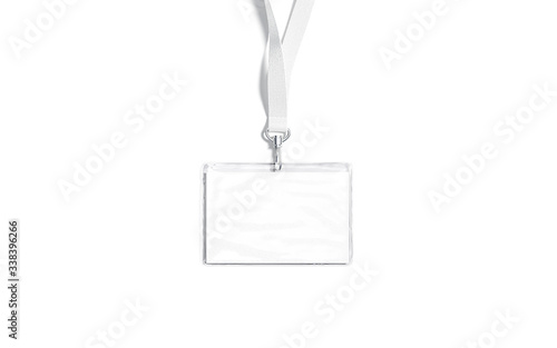 Blank white lanyard with laminated name badge mock up, isolated photo