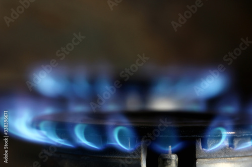 natural gas flame in gas burner close up