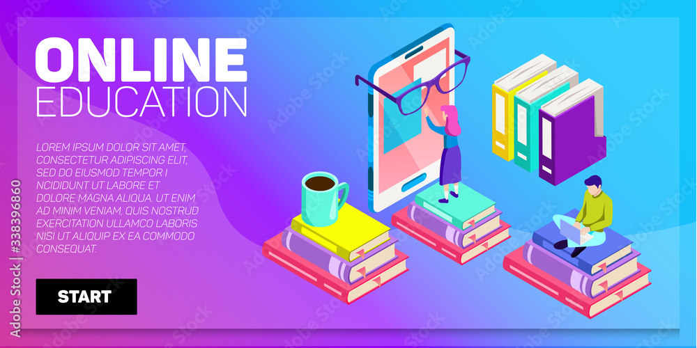 Isometric online education vector banner. E-learning. Imagination ad creativity. Isometric online education vector banner. E-learning. Imagination ad creativity.