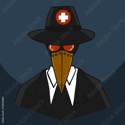 The plague doctor (crow doctor) face cartoon vector illustration