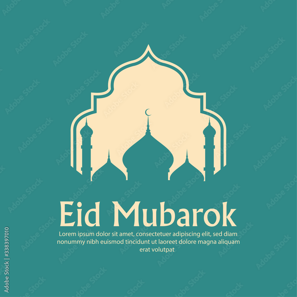 Beautiful eid mubarak with mosque background design vector Stock ...