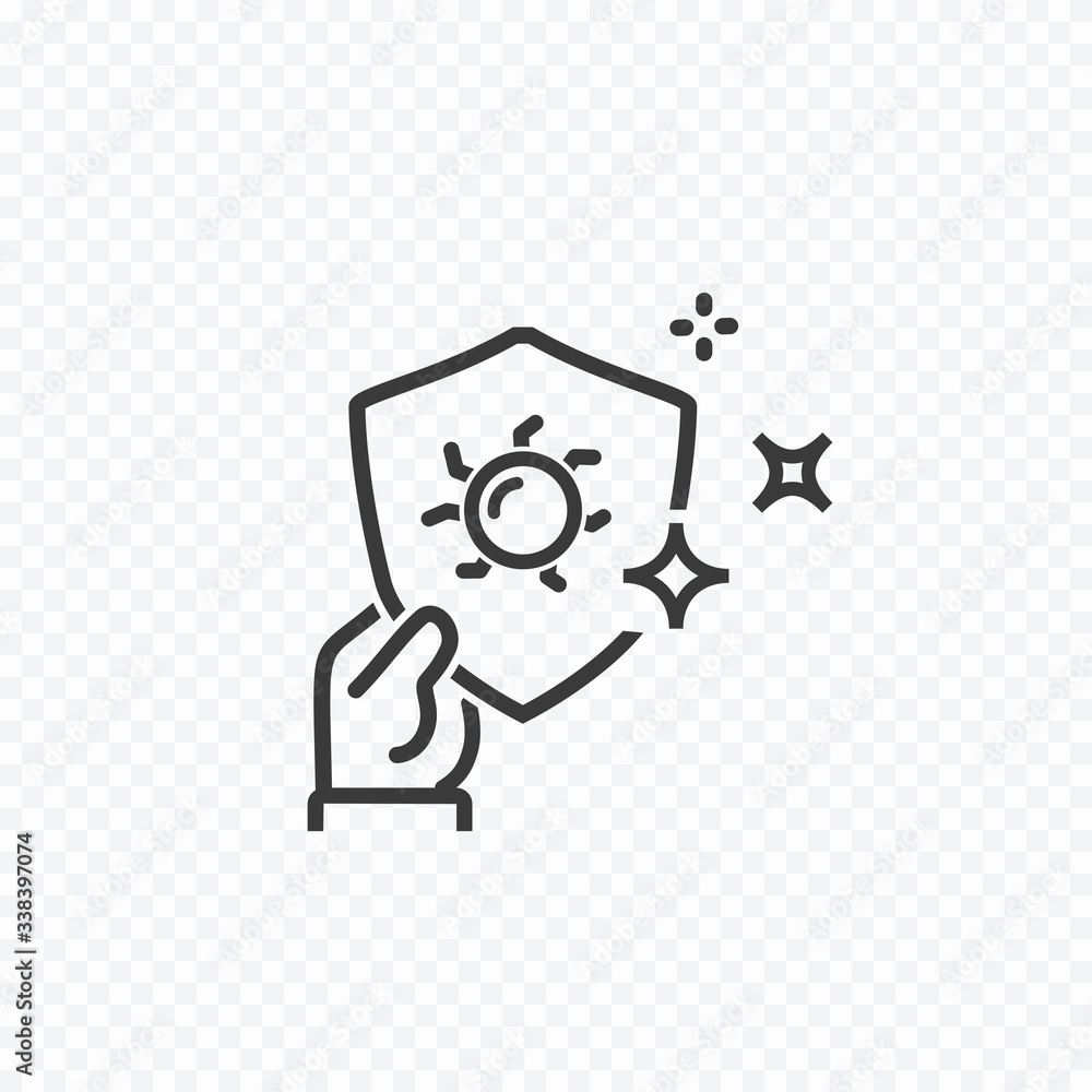 Virus shield protect icon isolated on transparent background. Hygiene, disease prevention symbol. Vector satefy healthcare stroke line sign. Virus shield protect icon isolated on transparent background. Hygiene, disease prevention symbol. Vector satefy healthcare stroke line sign.
