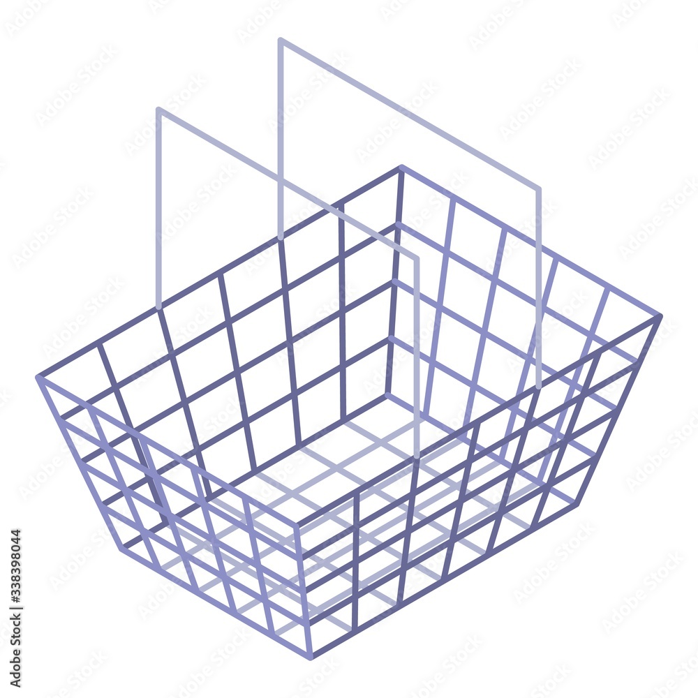Steel shop basket icon. Isometric of steel shop basket vector icon for web design isolated on white background