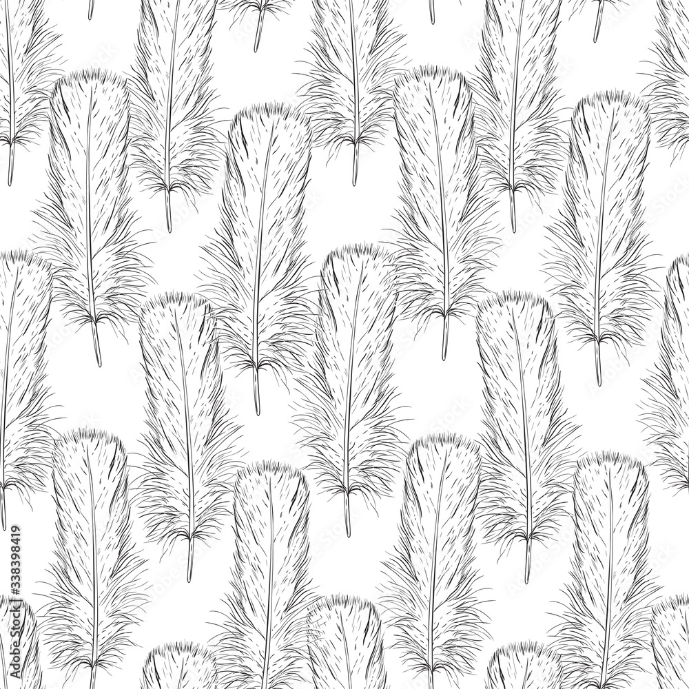 Fototapeta premium Monochrome seamless pattern of bird feathers