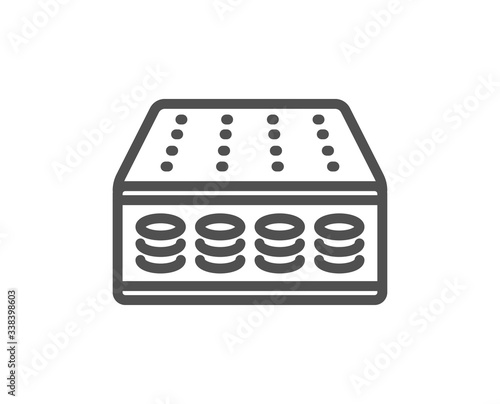 Mattress pocket spring line icon. Orthopedic sprung pad sign. Breathable sleep bed symbol. Quality design element. Editable stroke. Linear style mattress icon. Vector