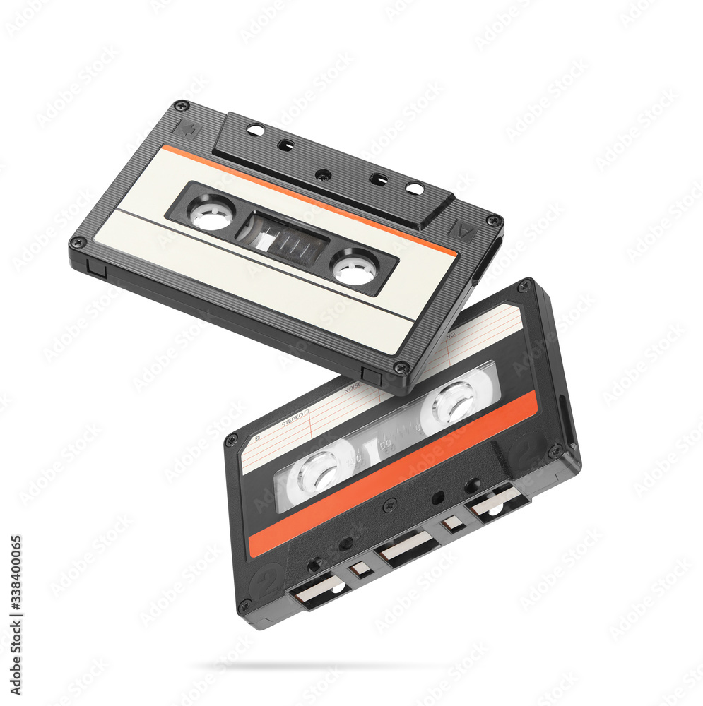 Two old audio tape compact cassettes isolated