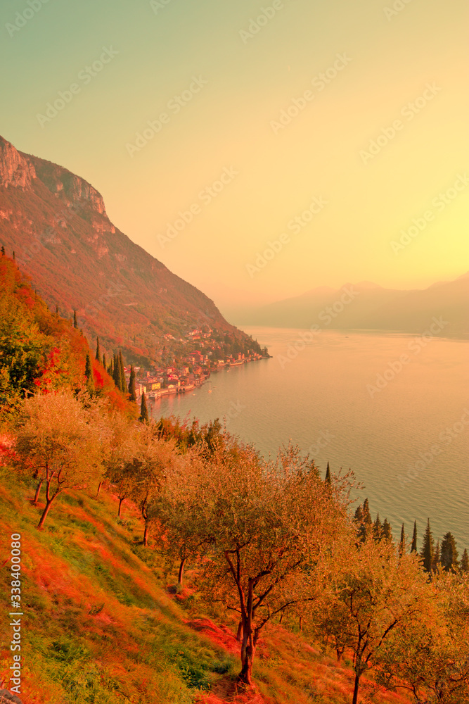 Autumn  Como lake beautifull  sunset landscape, Lombardia, Italy.