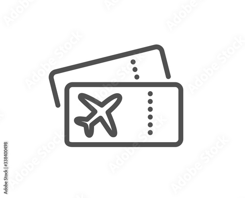 Boarding pass line icon. Airplane tickets sign. Check in flight symbol. Quality design element. Editable stroke. Linear style boarding pass icon. Vector