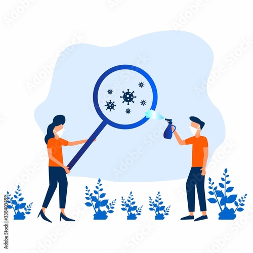 Illustration vector of people wary of viruses, cleaning and protecting perfect for human health and cleanliness and the environment.