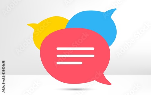 Speech bubble icon. Chat message sign. Talk, speak symbol. Communication balloon template. Support or contact icon. Talking, thinking chat bubble. Thought sign. Colorful dialog elements. Vector