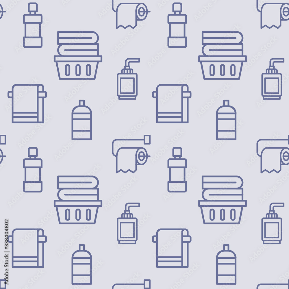 Personal hygiene items icons pattern. Bathroom accessories seamless background. Seamless pattern vector illustration Personal hygiene items icons pattern. Bathroom accessories seamless background. Seamless pattern vector illustration