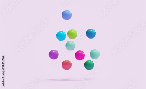 Fotografia Falling balls, glossy colorful spheres falls from above 3D