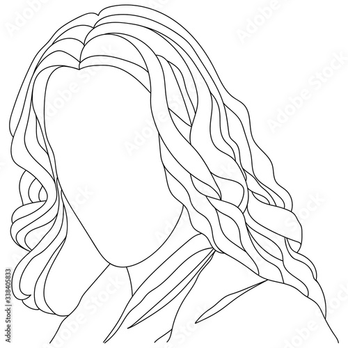 Girl with wavy hair, line art vector illustration