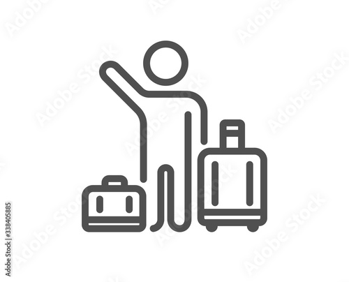 Baggage reclaim line icon. Airport transfer sign. Flight bags symbol. Quality design element. Editable stroke. Linear style airport transfer icon. Vector