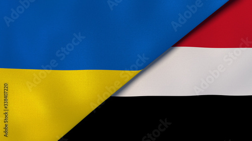 The flags of Ukraine and Yemen. News  reportage  business background. 3d illustration