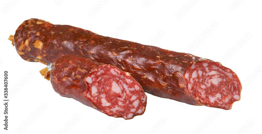 raw smoked sausage isolated on a white background raw smoked sausage isolated on a white background