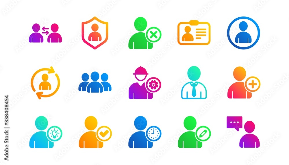 Profile, Group and Support. User person icons. People classic icon set. Gradient patterns. Quality signs set. Vector Profile, Group and Support. User person icons. People classic icon set. Gradient patterns. Quality signs set. Vector