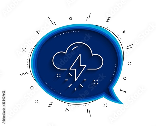 Thunderstorm weather line icon. Chat bubble with shadow. Thunderbolt with cloud sign. Bad day symbol. Thin line thunderstorm weather icon. Vector