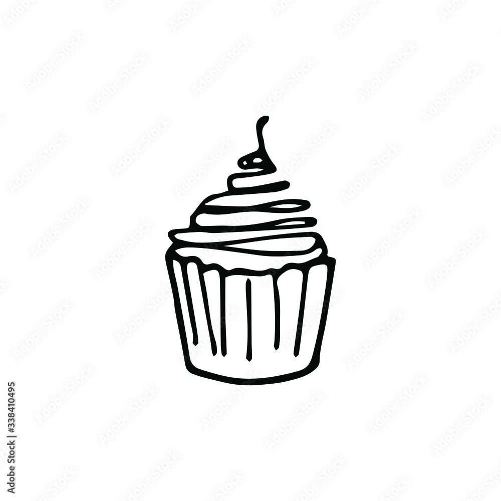 Single hand drawn cupcake, muffin.Doodle vector illustration in cute scandinavian style. Element for greeting cards, posters, stickers and seasonal design. Isolated on white background