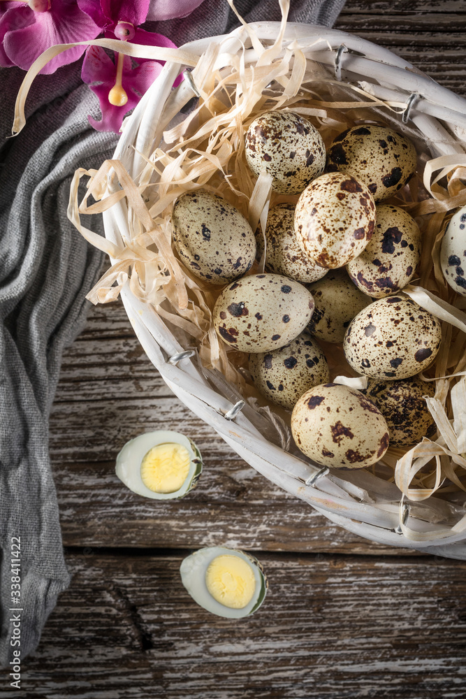 Quail eggs on a wooden table. Quail eggs on a wooden table.