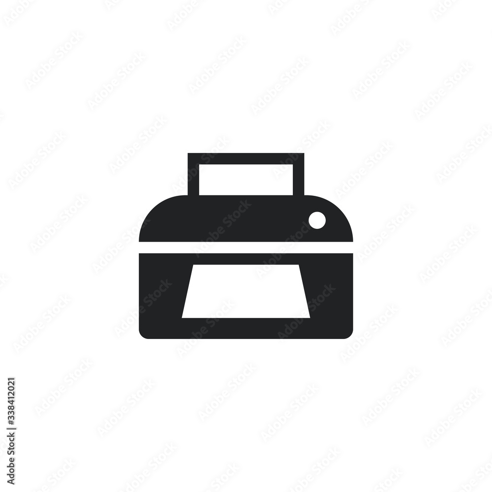 Printer with sheet black isolated vector icon. Print glyph symbol.