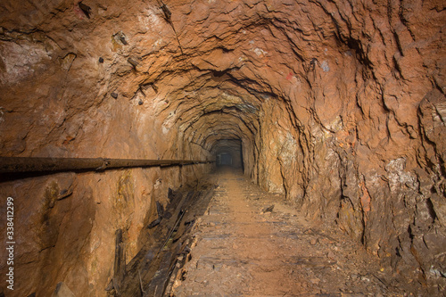 Underground abandoned bauxite ore mine tunnel