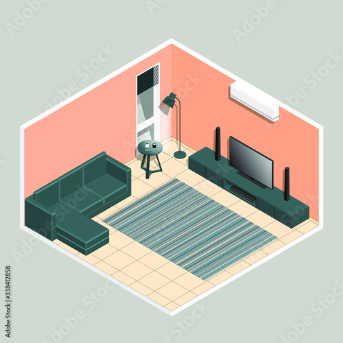 isometric vector illustration of living room