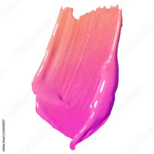Lip gloss make up swatch. Acrylic paint smear on white background.