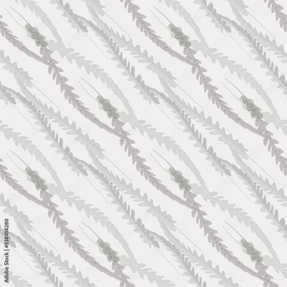 Abstract fern leaves vector seamless pattern background. Forest plant frond diagonal chainlink style backdrop. Hand drawn botanical foliage. All over print for packaging, stationery, wedding concept
