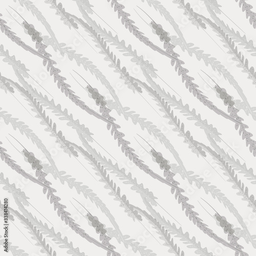 Fototapeta Naklejka Na Ścianę i Meble -  Abstract fern leaves vector seamless pattern background. Forest plant frond diagonal chainlink style backdrop. Hand drawn botanical foliage. All over print for packaging, stationery, wedding concept