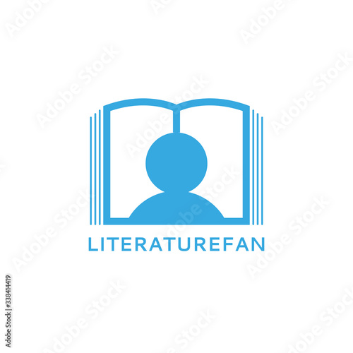 Literature fan logo, silhouette of a man reading a book, home education icon concept