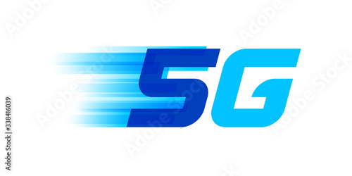 5G logo font for technology future, numbers 5 and G symbol blue and purple, 5G alphabet for business digital network global concept