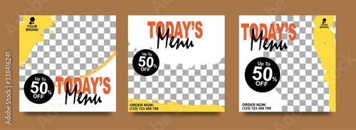 Social media banner for food and drink business. Food social media template for restaurant business. Modern social template post banner. Food discount post template.