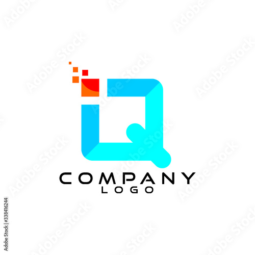 IQ, QI letter tech, ict, it logo design vector