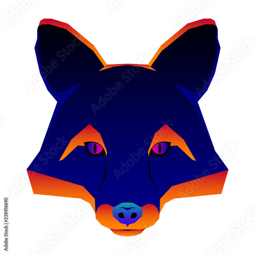 Abstract fox head isolated on white. Graphic cartoon fox portrait painted in imaginary colors for design card, invitation, banner, book, scrapbook, t-shirt, poster, sketchbook, album etc.